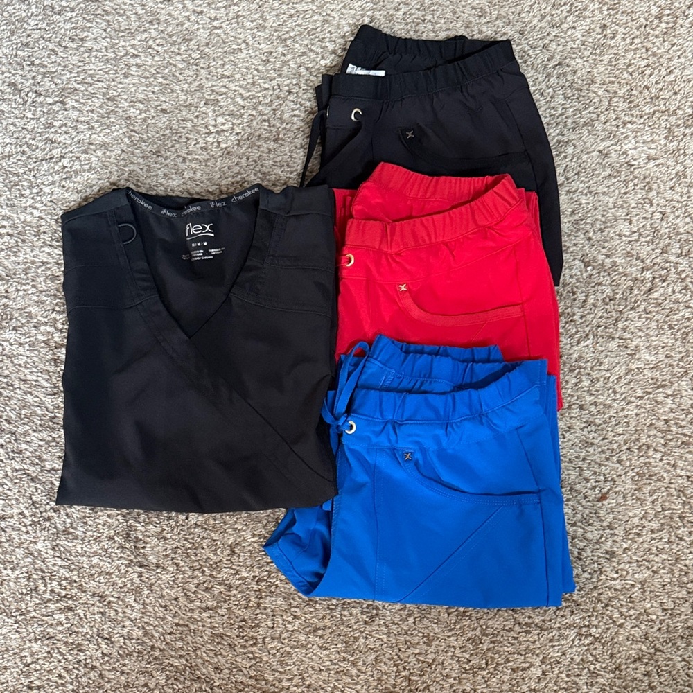 Cherokee flex Black, Red, and Blue scrubs